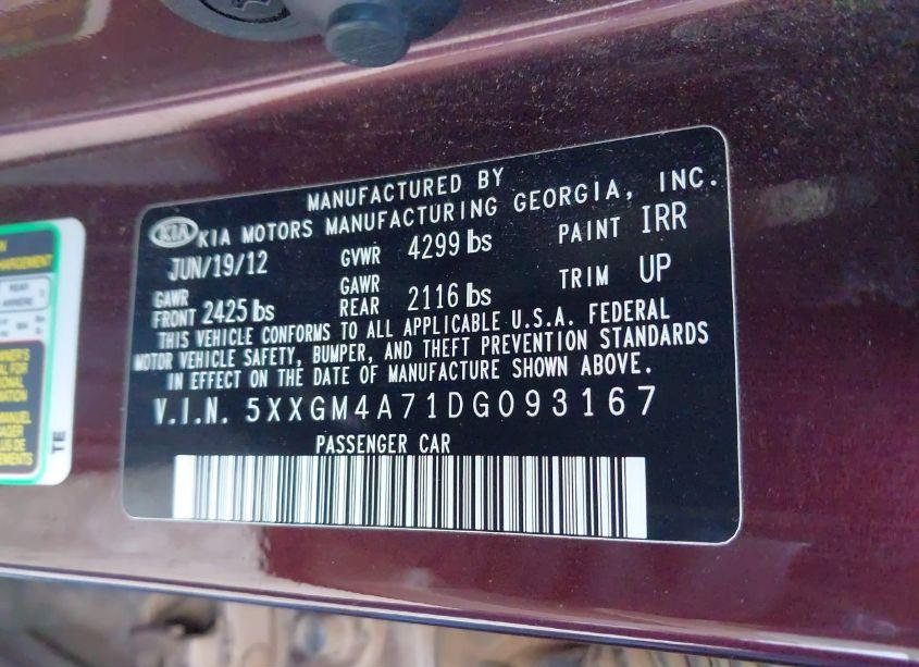 Photo 9 of 2013 Kia Optima LX (VIN 5XXGM4A71DG093167)