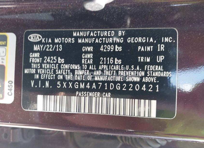 Photo 9 of 2013 Kia Optima LX (VIN 5XXGM4A71DG220421)