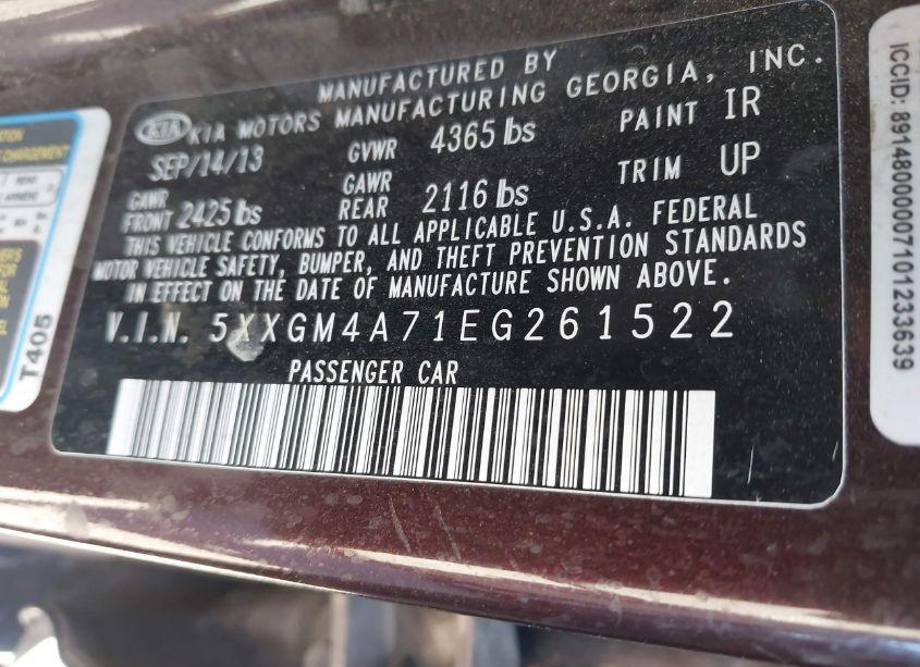 Photo 9 of 2014 Kia Optima LX (VIN 5XXGM4A71EG261522)