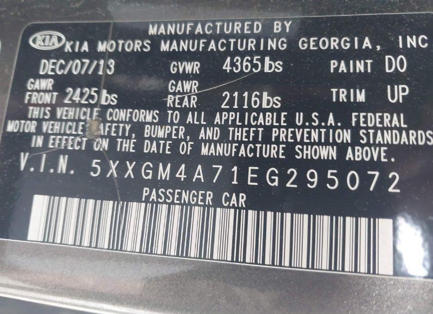 Photo 9 of 2014 Kia Optima LX (VIN 5XXGM4A71EG295072)