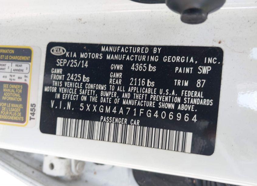 Photo 9 of 2015 Kia Optima LX (VIN 5XXGM4A71FG406964)