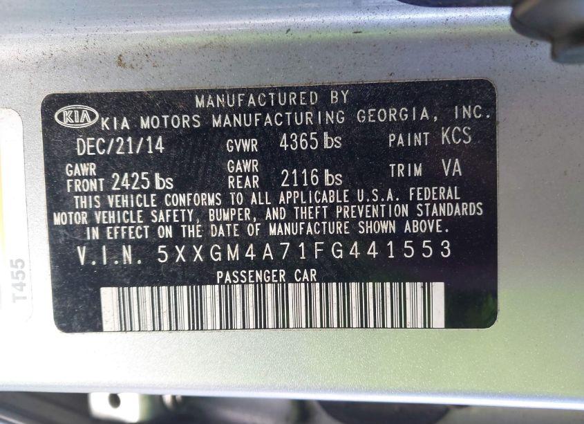 Photo 9 of 2015 Kia Optima LX (VIN 5XXGM4A71FG441553)