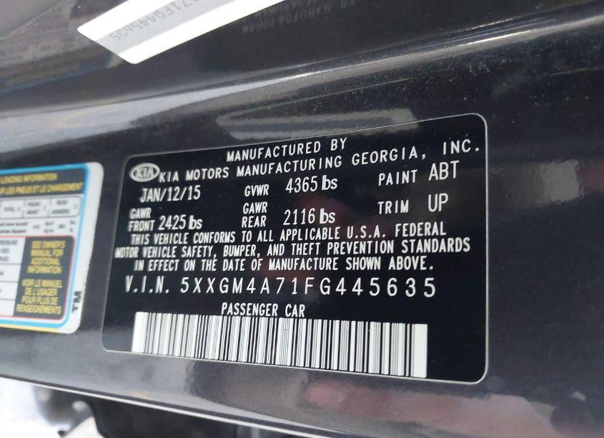 Photo 9 of 2015 Kia Optima LX (VIN 5XXGM4A71FG445635)
