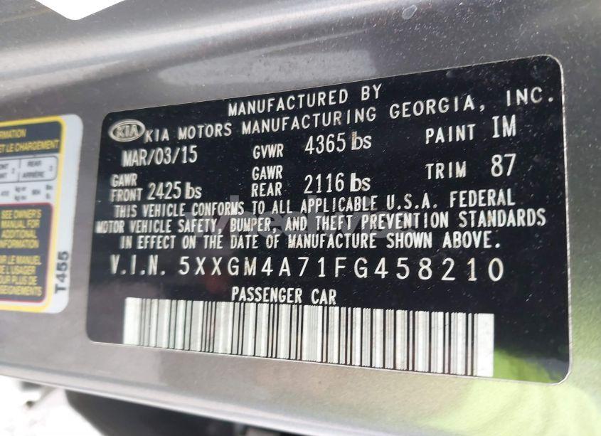 Photo 9 of 2015 Kia Optima LX (VIN 5XXGM4A71FG458210)