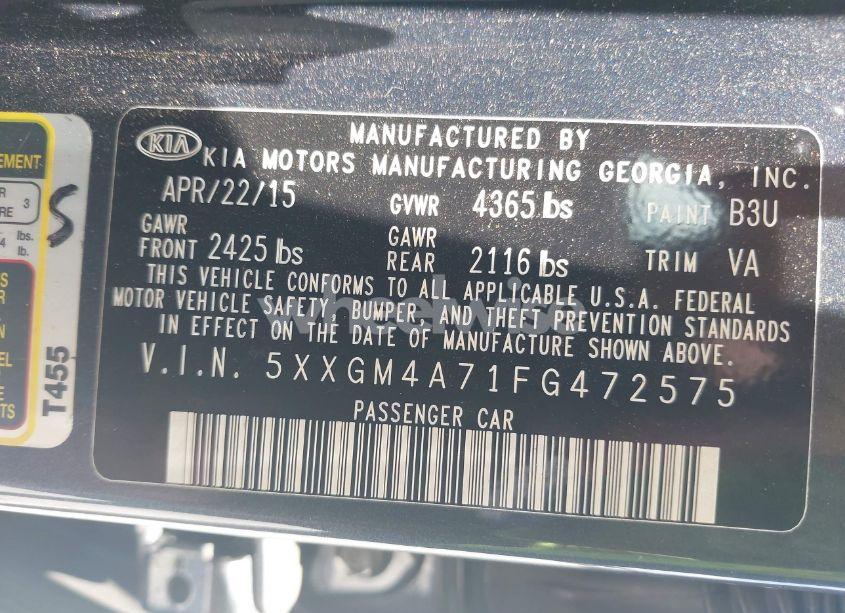 Photo 9 of 2015 Kia Optima LX (VIN 5XXGM4A71FG472575)