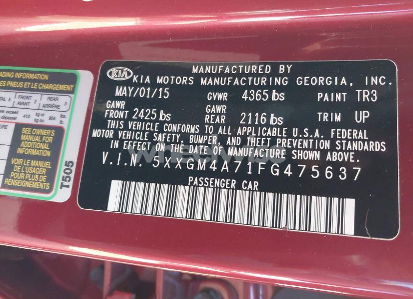 Photo 9 of 2015 Kia Optima LX (VIN 5XXGM4A71FG475637)