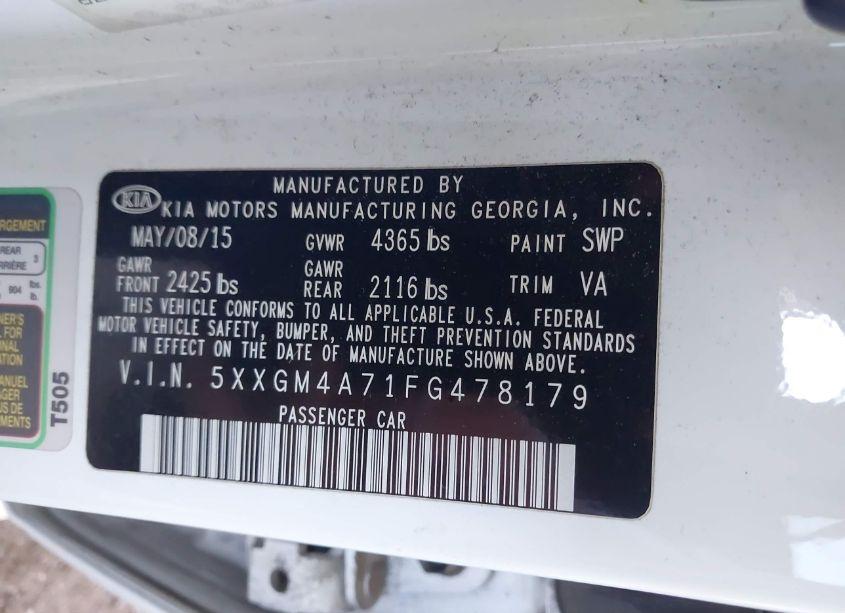 Photo 9 of 2015 Kia Optima LX (VIN 5XXGM4A71FG478179)