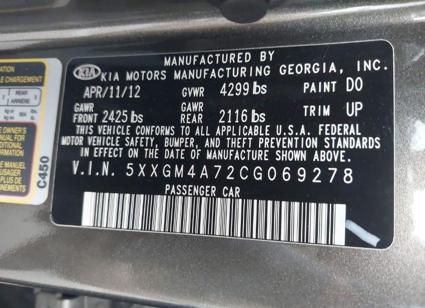 Photo 9 of 2012 Kia Optima LX (VIN 5XXGM4A72CG069278)
