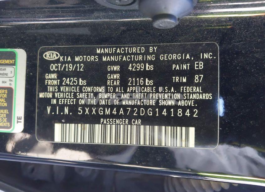 Photo 9 of 2013 Kia Optima LX (VIN 5XXGM4A72DG141842)