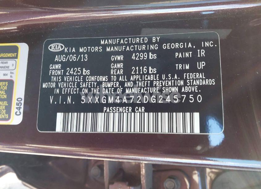 Photo 9 of 2013 Kia Optima LX (VIN 5XXGM4A72DG245750)