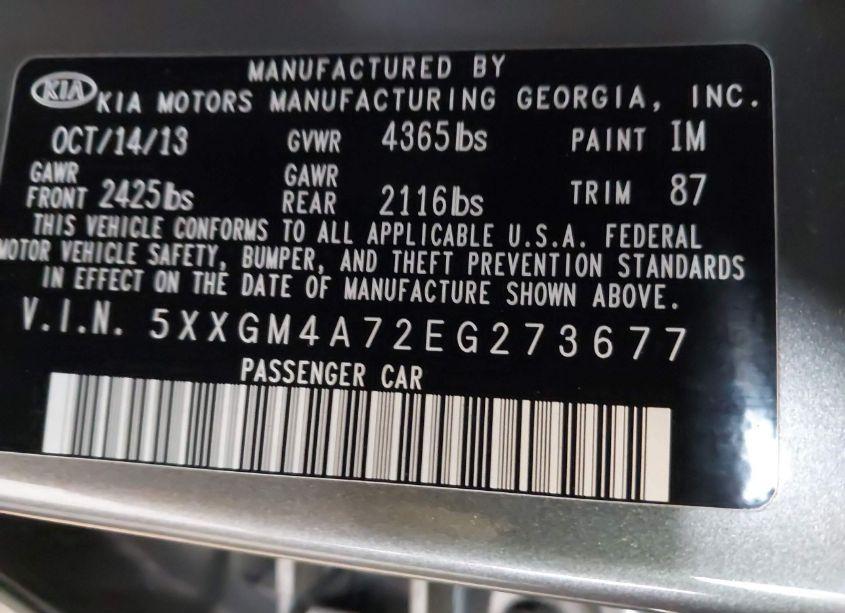 Photo 9 of 2014 Kia Optima LX (VIN 5XXGM4A72EG273677)