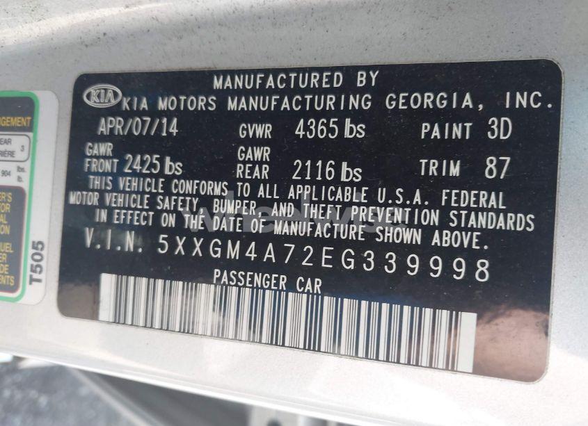 Photo 9 of 2014 Kia Optima LX (VIN 5XXGM4A72EG339998)