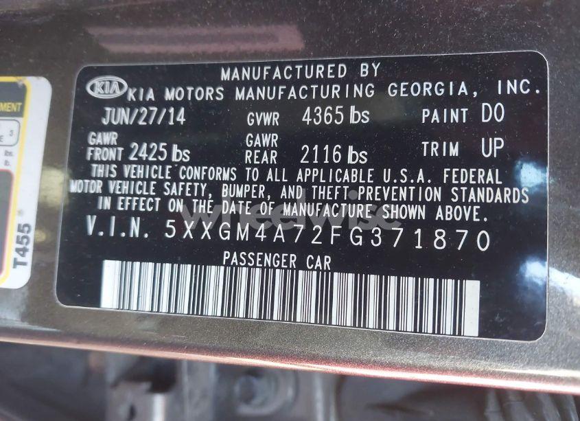 Photo 9 of 2015 Kia Optima LX (VIN 5XXGM4A72FG371870)