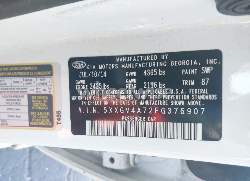 Photo 9 of 2015 Kia Optima LX (VIN 5XXGM4A72FG376907)