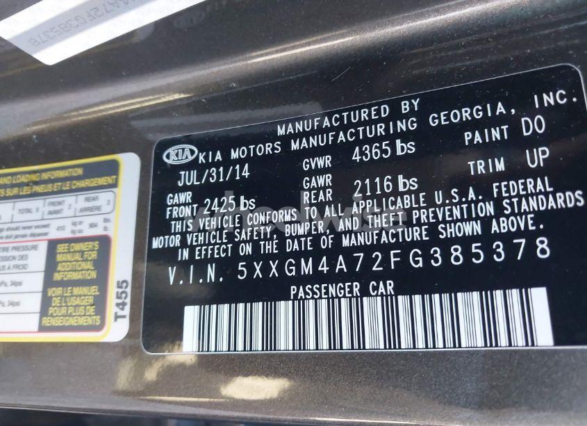 Photo 9 of 2015 Kia Optima LX (VIN 5XXGM4A72FG385378)