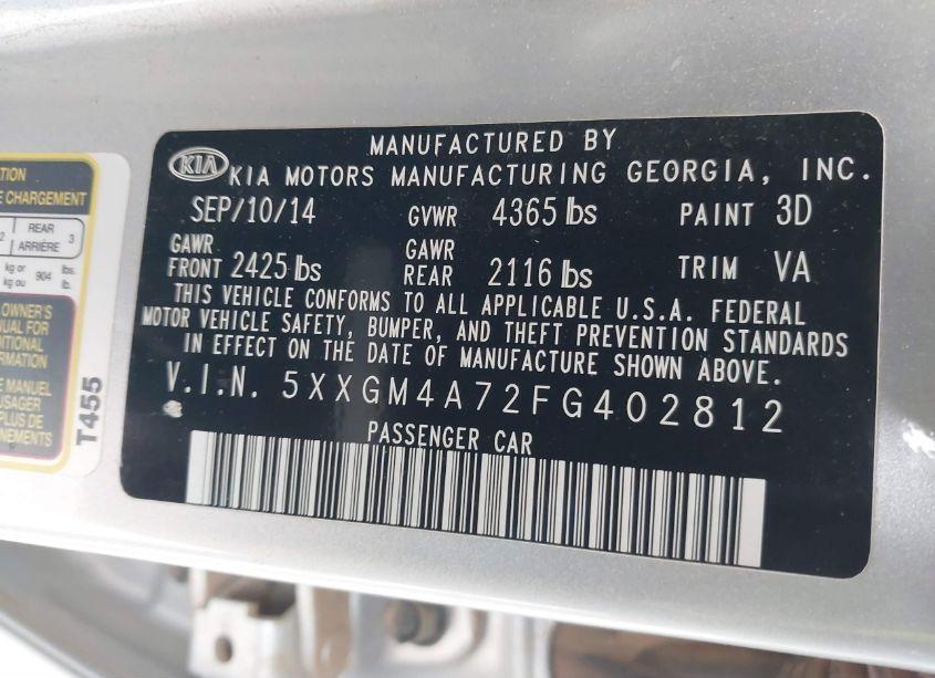 Photo 9 of 2015 Kia Optima LX (VIN 5XXGM4A72FG402812)