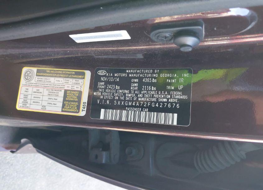 Photo 9 of 2015 Kia Optima LX (VIN 5XXGM4A72FG427676)