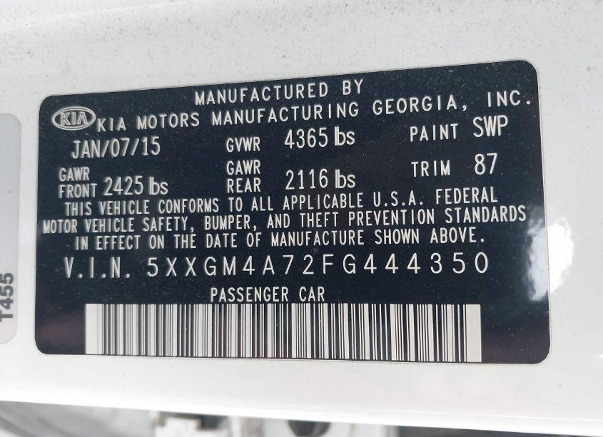 Photo 9 of 2015 Kia Optima LX (VIN 5XXGM4A72FG444350)