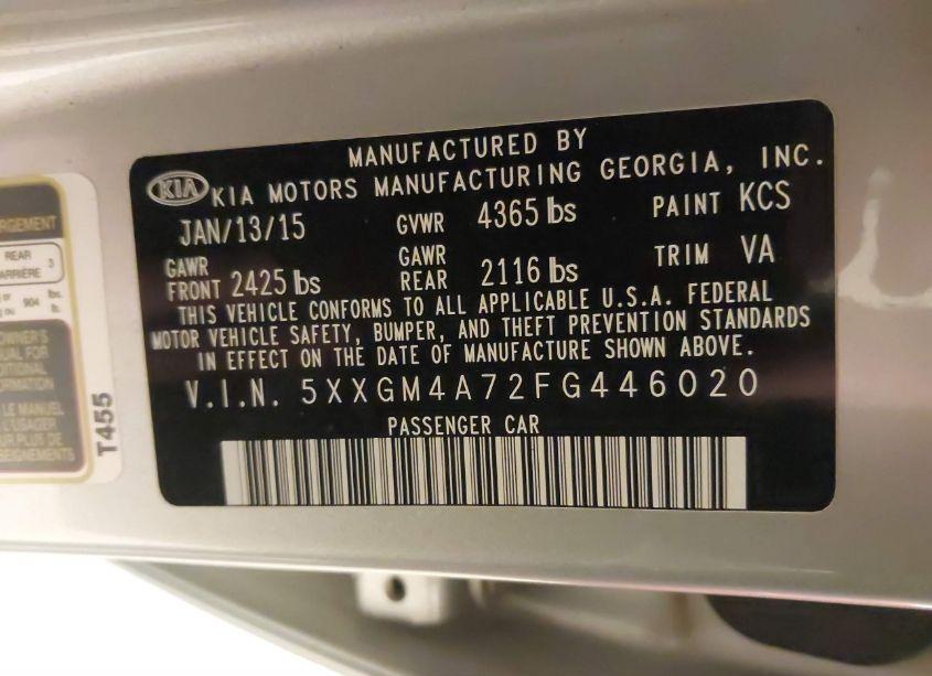 Photo 9 of 2015 Kia Optima LX (VIN 5XXGM4A72FG446020)