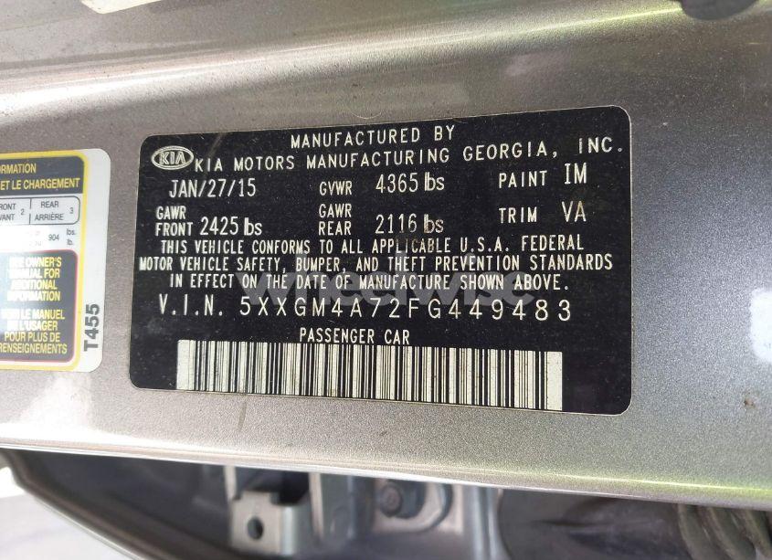 Photo 9 of 2015 Kia Optima LX (VIN 5XXGM4A72FG449483)