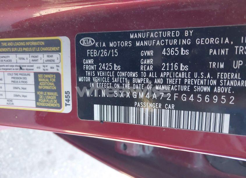 Photo 9 of 2015 Kia Optima LX (VIN 5XXGM4A72FG456952)