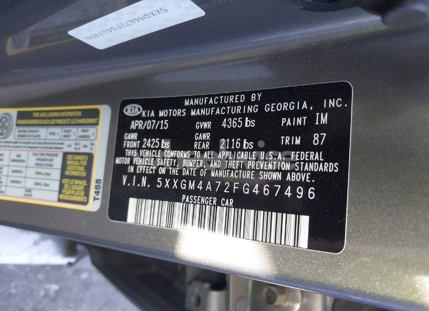 Photo 9 of 2015 Kia Optima LX (VIN 5XXGM4A72FG467496)