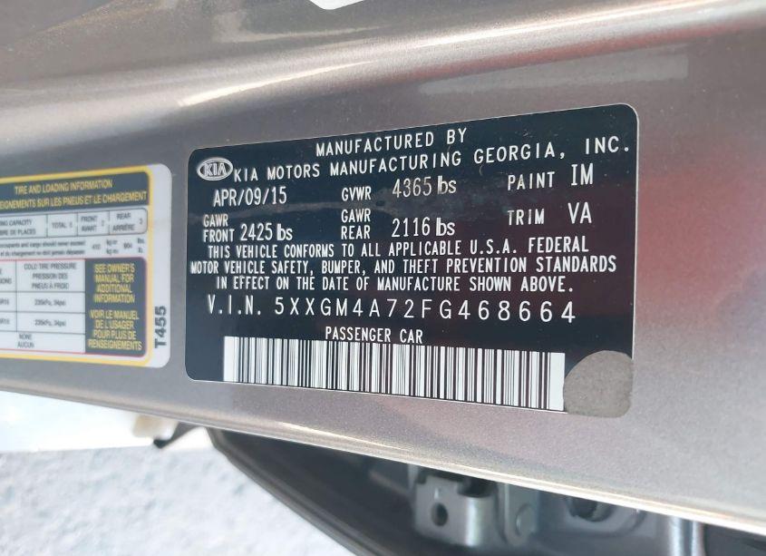 Photo 9 of 2015 Kia Optima LX (VIN 5XXGM4A72FG468664)