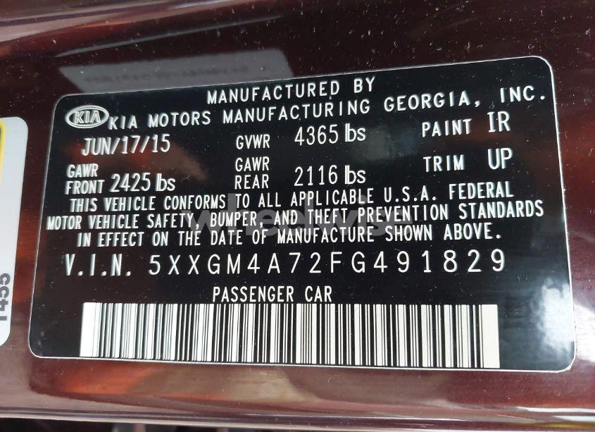 Photo 9 of 2015 Kia Optima LX (VIN 5XXGM4A72FG491829)