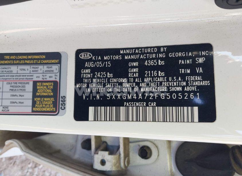 Photo 9 of 2015 Kia Optima LX (VIN 5XXGM4A72FG505261)