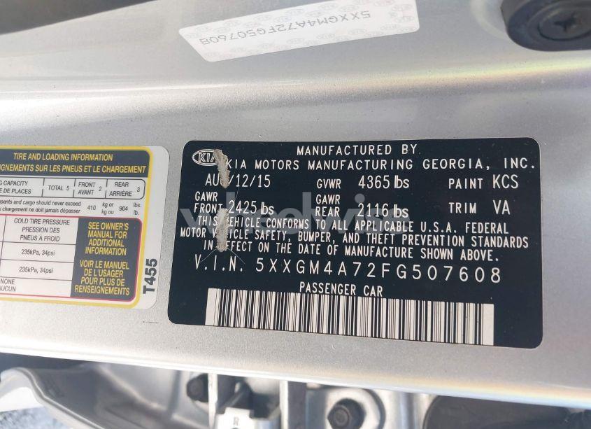 Photo 9 of 2015 Kia Optima LX (VIN 5XXGM4A72FG507608)