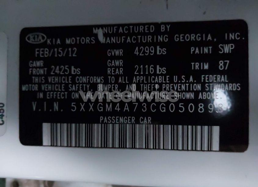 Photo 9 of 2012 Kia Optima LX (VIN 5XXGM4A73CG050898)