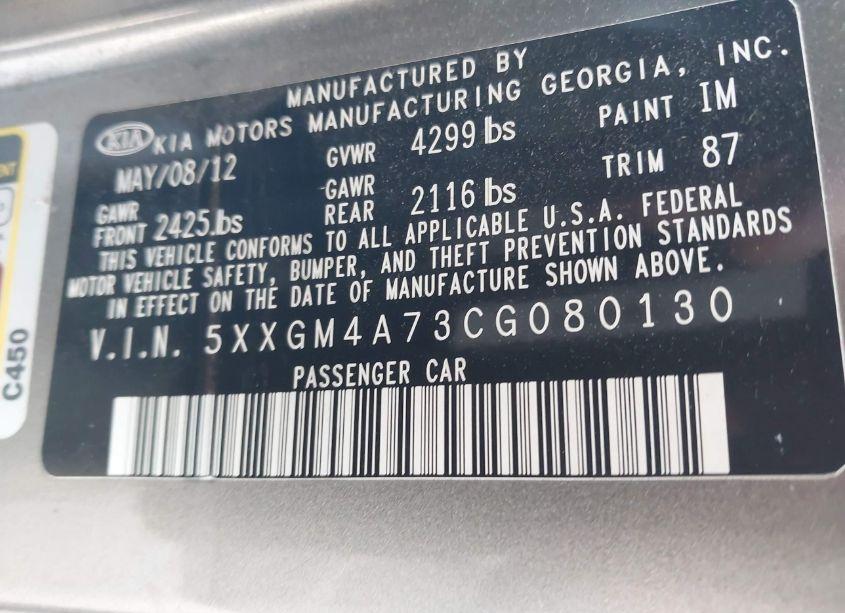 Photo 9 of 2012 Kia Optima LX (VIN 5XXGM4A73CG080130)