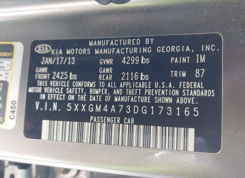 Photo 9 of 2013 Kia Optima LX (VIN 5XXGM4A73DG173165)