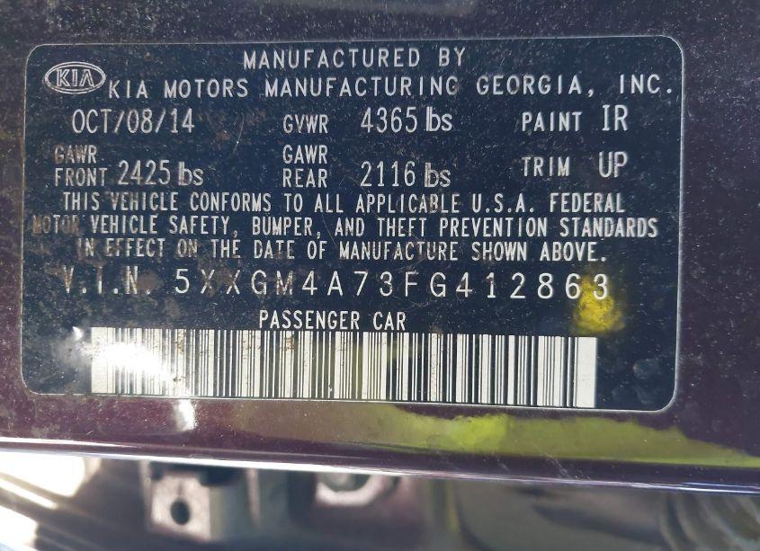 Photo 9 of 2015 Kia Optima LX (VIN 5XXGM4A73FG412863)