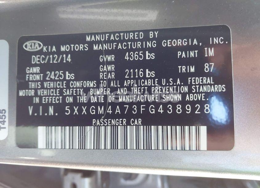 Photo 9 of 2015 Kia Optima LX (VIN 5XXGM4A73FG438928)