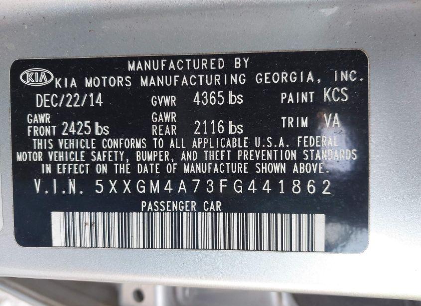 Photo 9 of 2015 Kia Optima LX (VIN 5XXGM4A73FG441862)