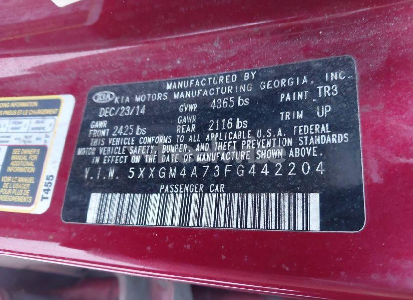 Photo 9 of 2015 Kia Optima LX (VIN 5XXGM4A73FG442204)