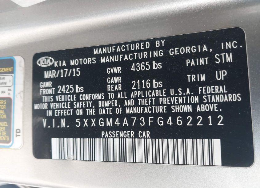 Photo 9 of 2015 Kia Optima LX (VIN 5XXGM4A73FG462212)