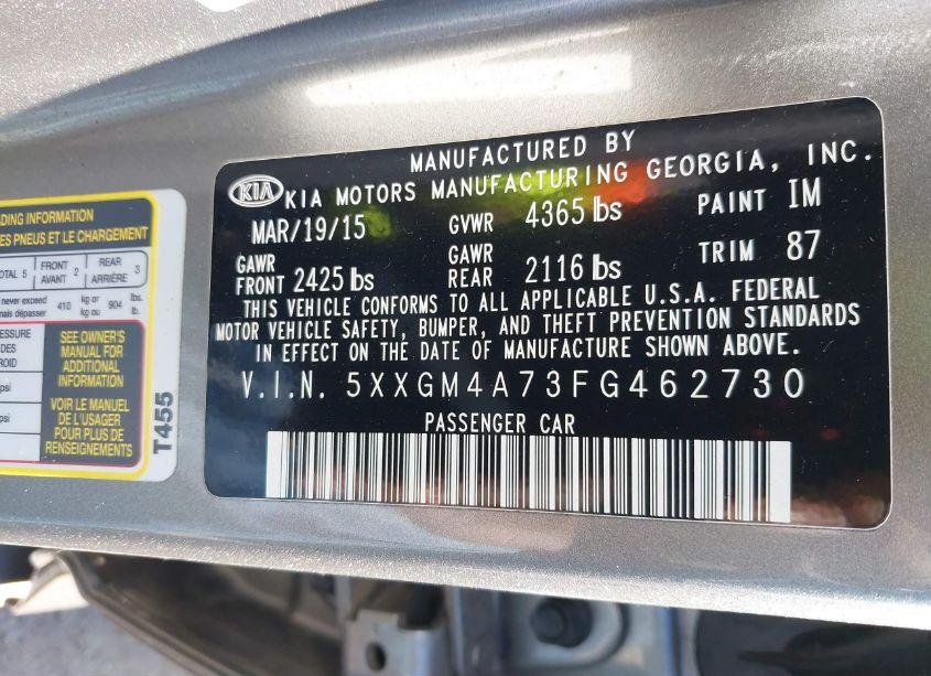 Photo 9 of 2015 Kia Optima LX (VIN 5XXGM4A73FG462730)