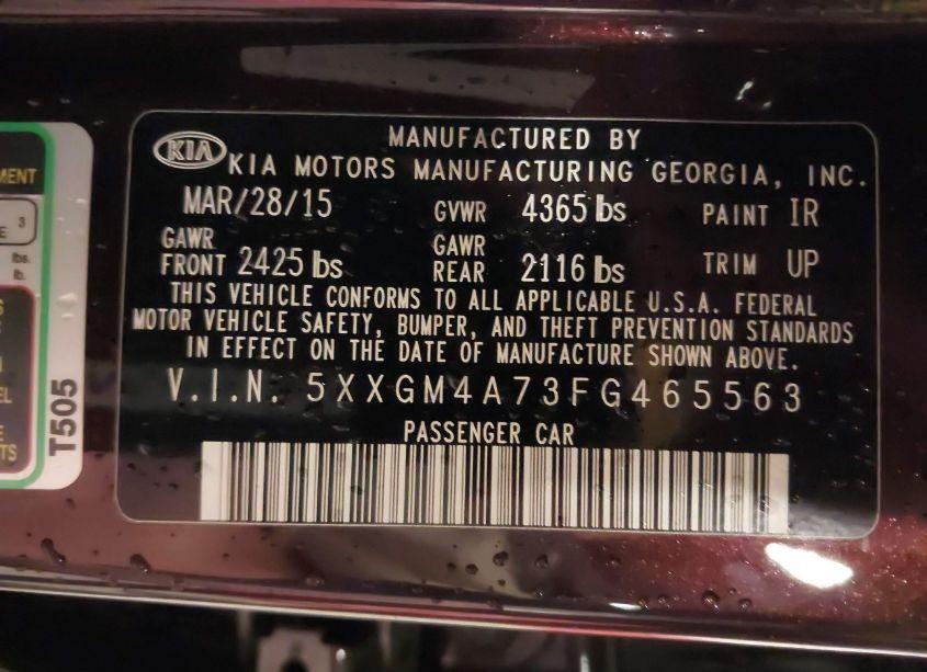 Photo 9 of 2015 Kia Optima LX (VIN 5XXGM4A73FG465563)