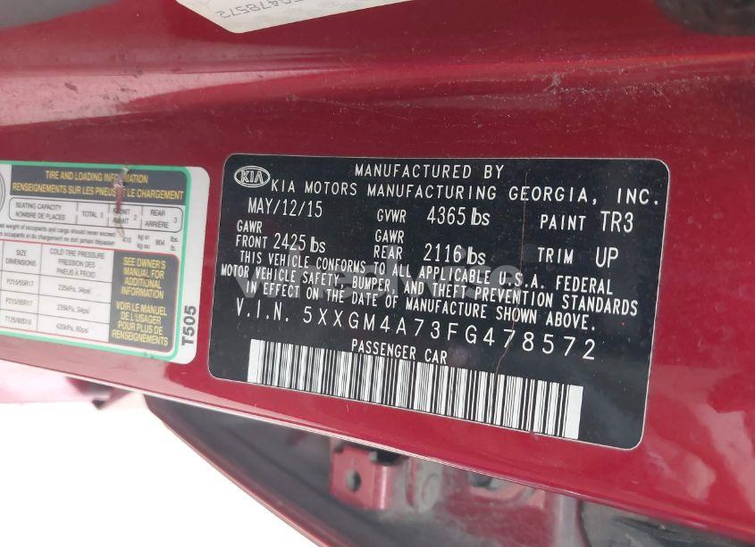 Photo 9 of 2015 Kia Optima LX (VIN 5XXGM4A73FG478572)