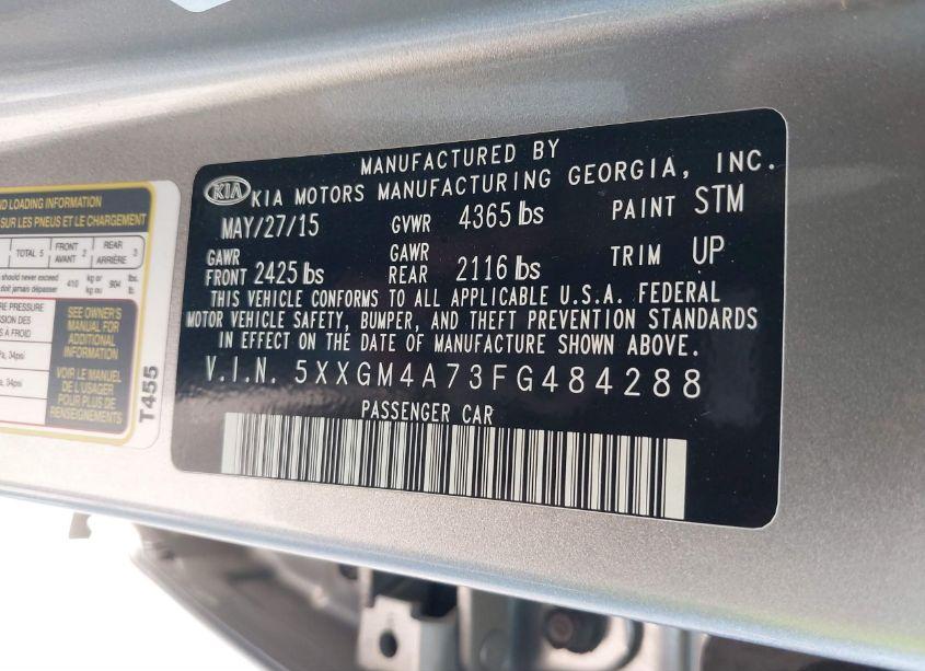 Photo 9 of 2015 Kia Optima LX (VIN 5XXGM4A73FG484288)