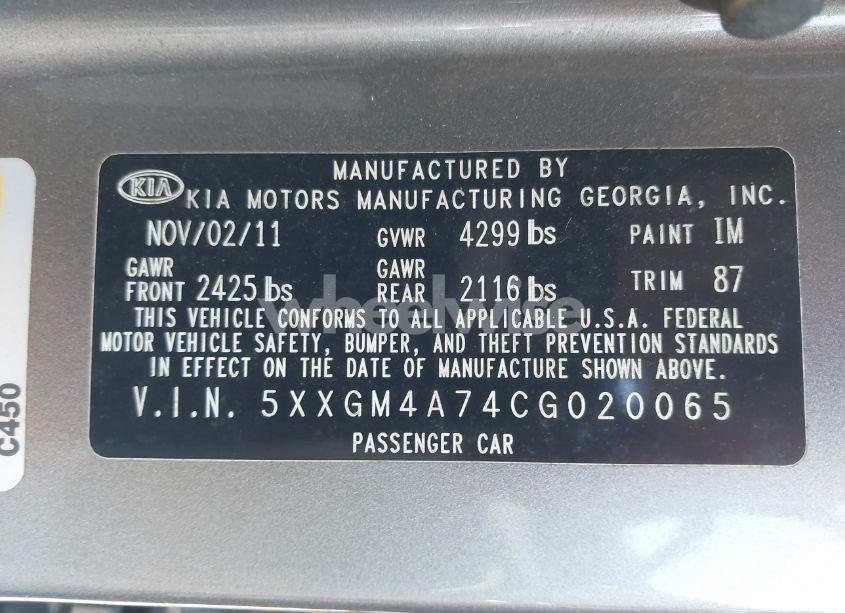 Photo 9 of 2012 Kia Optima LX (VIN 5XXGM4A74CG020065)