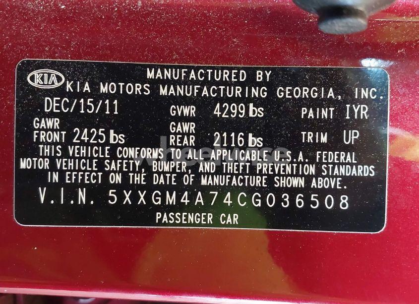 Photo 9 of 2012 Kia Optima LX (VIN 5XXGM4A74CG036508)