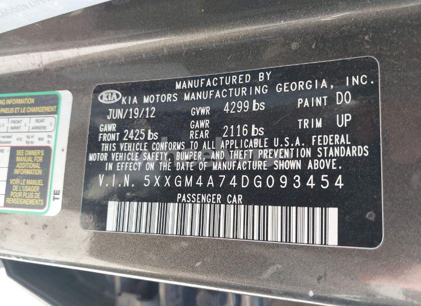 Photo 9 of 2013 Kia Optima LX (VIN 5XXGM4A74DG093454)