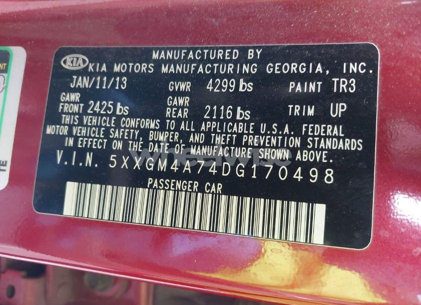 Photo 9 of 2013 Kia Optima LX (VIN 5XXGM4A74DG170498)