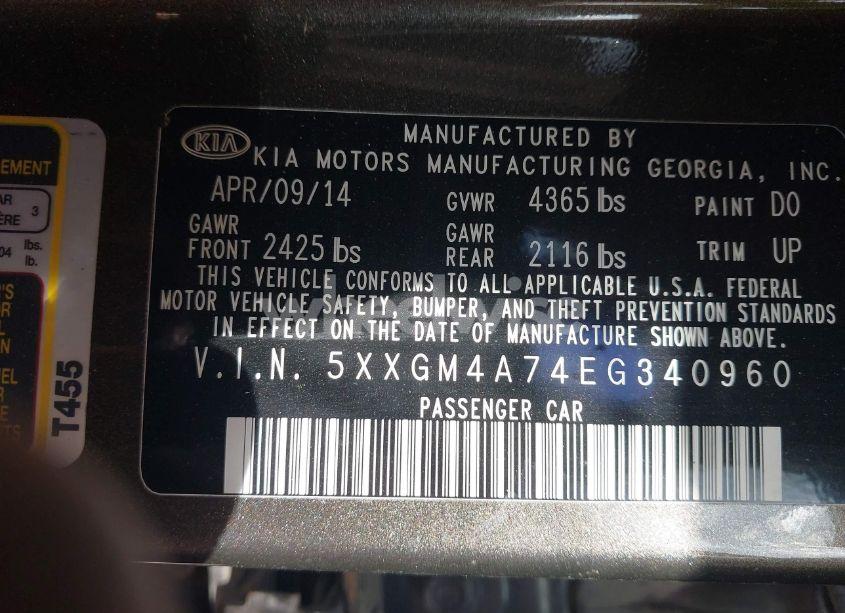 Photo 9 of 2014 Kia Optima LX (VIN 5XXGM4A74EG340960)