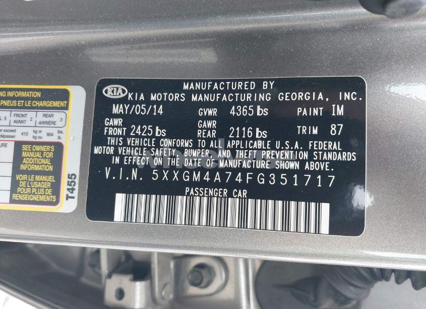 Photo 9 of 2015 Kia Optima LX (VIN 5XXGM4A74FG351717)