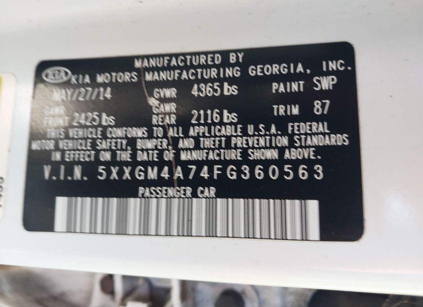 Photo 9 of 2015 Kia Optima LX (VIN 5XXGM4A74FG360563)