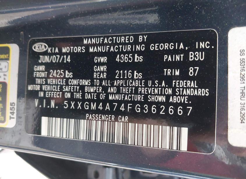 Photo 9 of 2015 Kia Optima LX (VIN 5XXGM4A74FG362667)